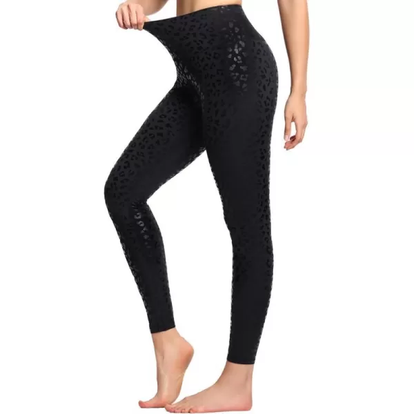 THE GYM PEOPLE Womens High Waist Workout Legging Soft Tummy Control Squat Proof Yoga Running PantsBlack Leopard
