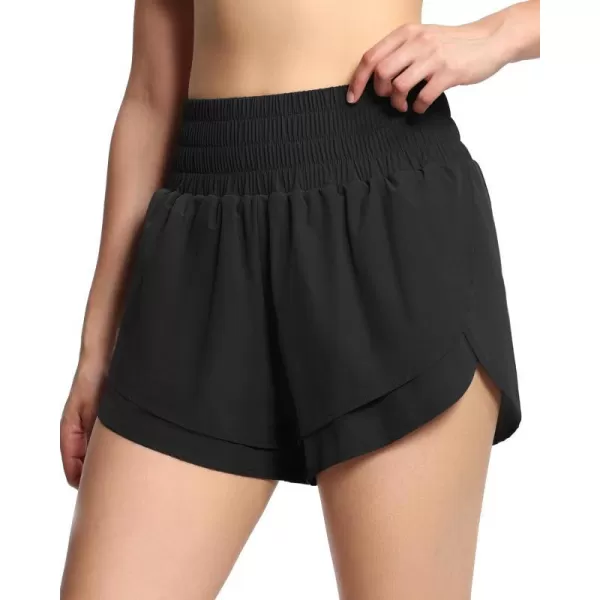 THE GYM PEOPLE Womens High Waisted Worktout Shorts Quick Dry Running Athletic Shorts with Mesh Liner Zipper PocketBlack