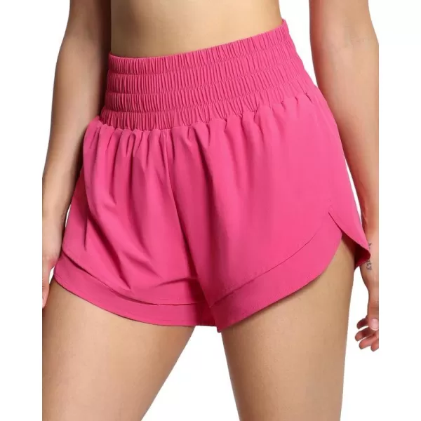 THE GYM PEOPLE Womens High Waisted Worktout Shorts Quick Dry Running Athletic Shorts with Mesh Liner Zipper PocketBright Pink
