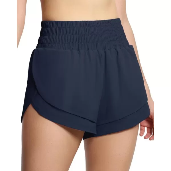 THE GYM PEOPLE Womens High Waisted Worktout Shorts Quick Dry Running Athletic Shorts with Mesh Liner Zipper PocketDark Navy Blue
