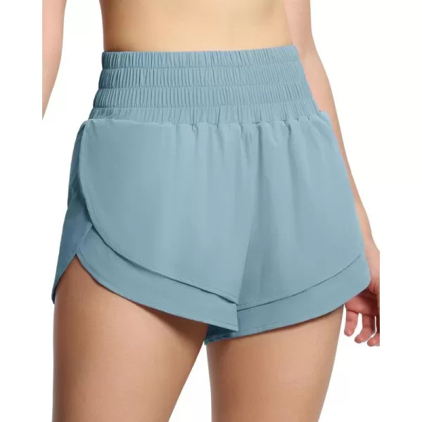 THE GYM PEOPLE Womens High Waisted Worktout Shorts Quick Dry Running Athletic Shorts with Mesh Liner Zipper PocketDenim Blue