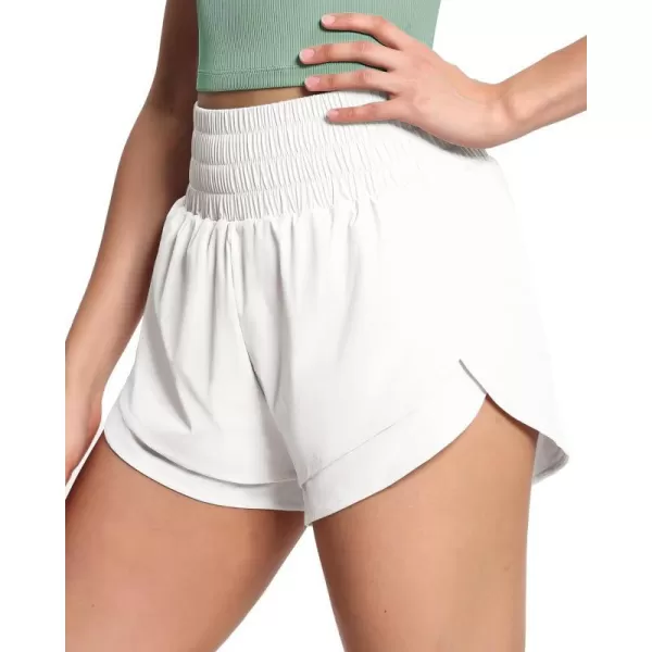 THE GYM PEOPLE Womens High Waisted Worktout Shorts Quick Dry Running Athletic Shorts with Mesh Liner Zipper PocketWhite