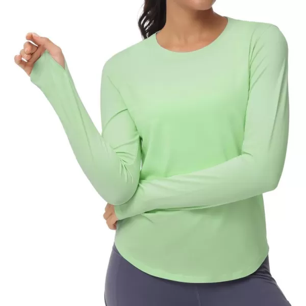 THE GYM PEOPLE Womens Long Sleeve Workout Shirts Athletic Crewneck Hiking Tops with Thumb HoleJasmine Green