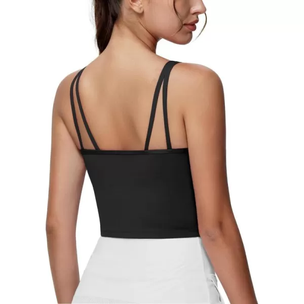 THE GYM PEOPLE Womens Longline Sports Bra Removable Padded Wireless Workout Yoga Tank TopsBlack