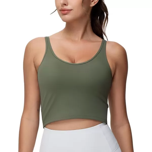 THE GYM PEOPLE Womens Longline Sports Bra Removable Padded Wireless Workout Yoga Tank TopsOlive Green