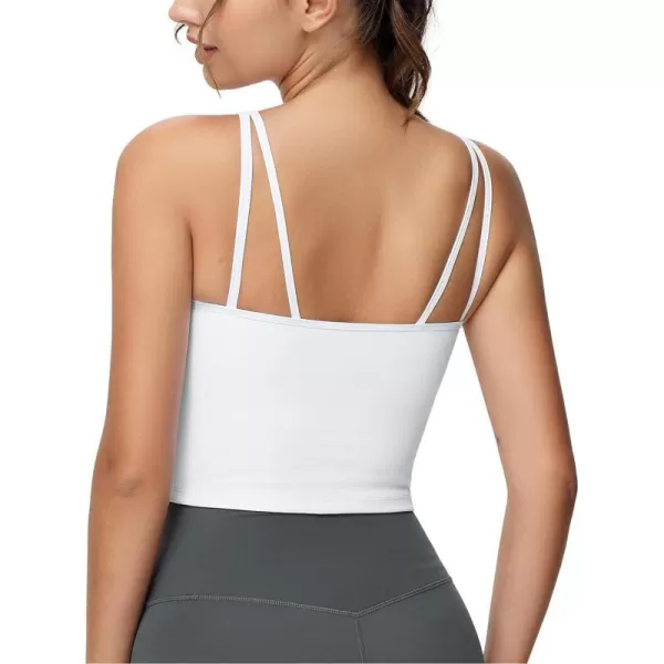 THE GYM PEOPLE Womens Longline Sports Bra Removable Padded Wireless Workout Yoga Tank TopsWhite