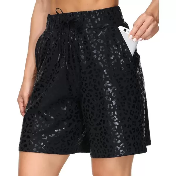 THE GYM PEOPLE Womens Running Shorts with Loose Fit Drawstring and Deep PocketsBlack Leopard