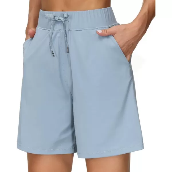 THE GYM PEOPLE Womens Running Shorts with Loose Fit Drawstring and Deep PocketsLight Blue