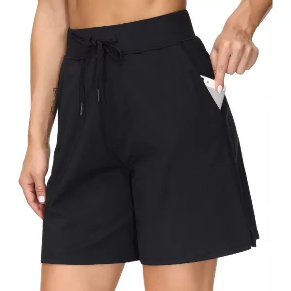 THE GYM PEOPLE Womens Running Shorts with Loose Fit Drawstring and Deep PocketsPure Black