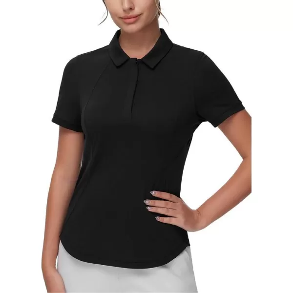 THE GYM PEOPLE Womens Short Sleeve Golf Polo Shirts Slim Fit Lightweight Running Tennis ShirtsBlack