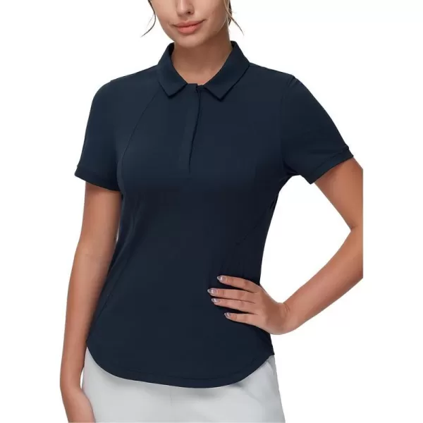 THE GYM PEOPLE Womens Short Sleeve Golf Polo Shirts Slim Fit Lightweight Running Tennis ShirtsNavy Blue