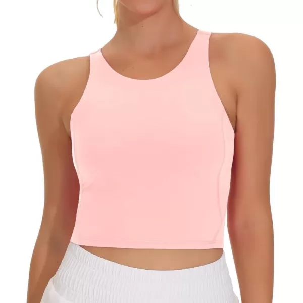 THE GYM PEOPLE Womens Sports Bra Sleeveless Workout Tank Tops Running Yoga Cropped Tops with Removable PaddedPink