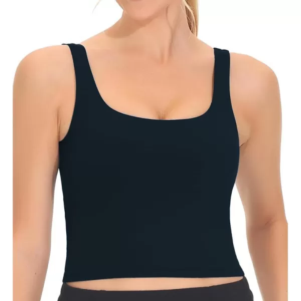 THE GYM PEOPLE Womens Square Neck Longline Sports Bra Workout Removable Padded Yoga Crop Tank TopsBlack