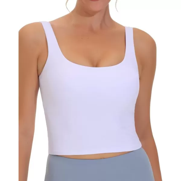 THE GYM PEOPLE Womens Square Neck Longline Sports Bra Workout Removable Padded Yoga Crop Tank TopsWhite