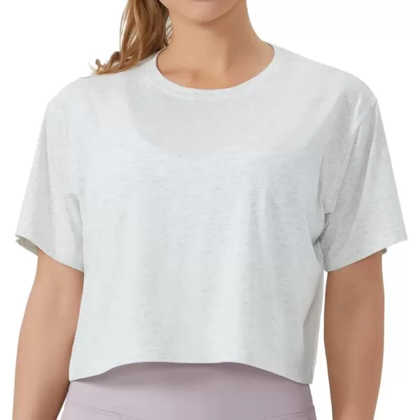 THE GYM PEOPLE Womens Workout Crop Top TShirt Short Sleeve Boxy Yoga Running Cropped Basic TeeHeather White