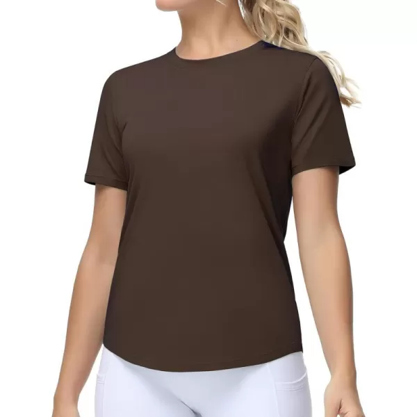 THE GYM PEOPLE Womens Workout Short Sleeve Breathable TShirts Athletic Yoga Tee TopsBrown