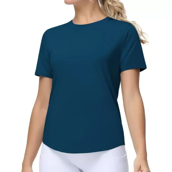 THE GYM PEOPLE Womens Workout Short Sleeve Breathable TShirts Athletic Yoga Tee TopsDark Blue Green