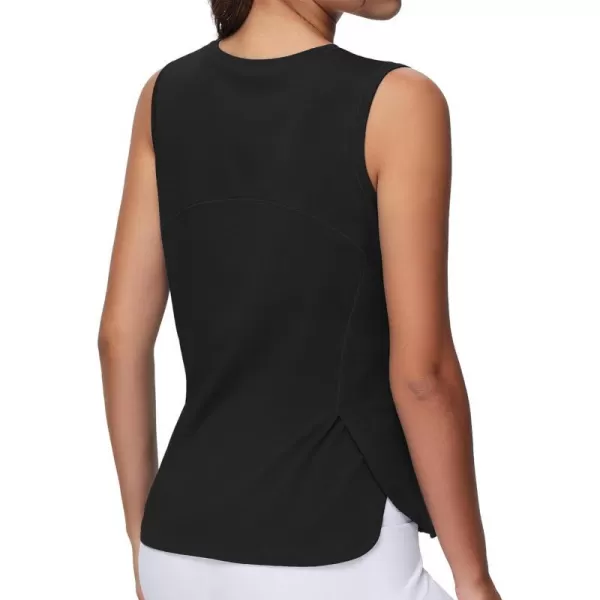 THE GYM PEOPLE Womens Workout Tank Tops Loose Fit Sleeveless Breathable Yoga Shirts with Side SlitsBlack
