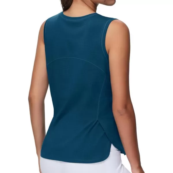 THE GYM PEOPLE Womens Workout Tank Tops Loose Fit Sleeveless Breathable Yoga Shirts with Side SlitsDark Blue Green