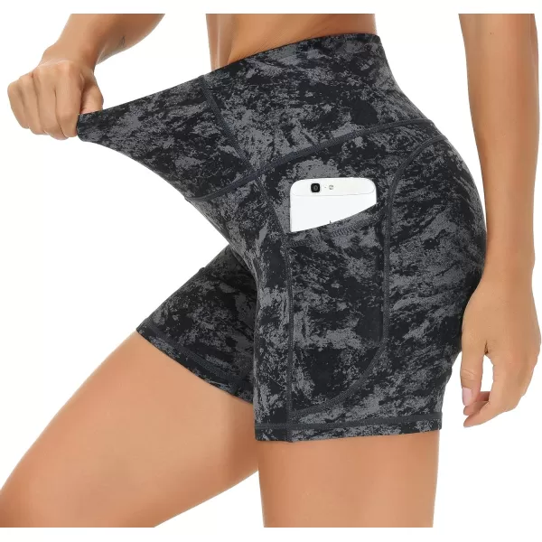 THE GYM PEOPLE High Waist Yoga Shorts for WomensnbspTummy Control Fitness Athletic Workout Running Shorts with Deep PocketsGraymarble