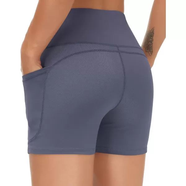 THE GYM PEOPLE High Waist Yoga Shorts for WomensnbspTummy Control Fitness Athletic Workout Running Shorts with Deep PocketsInk Blue