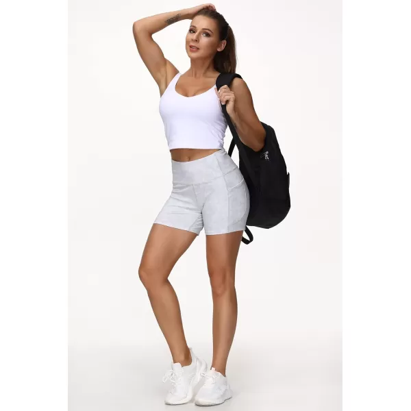 THE GYM PEOPLE High Waist Yoga Shorts for WomensnbspTummy Control Fitness Athletic Workout Running Shorts with Deep PocketsTie Dye White