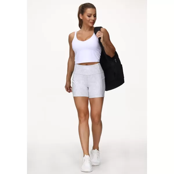 THE GYM PEOPLE High Waist Yoga Shorts for WomensnbspTummy Control Fitness Athletic Workout Running Shorts with Deep PocketsTie Dye White