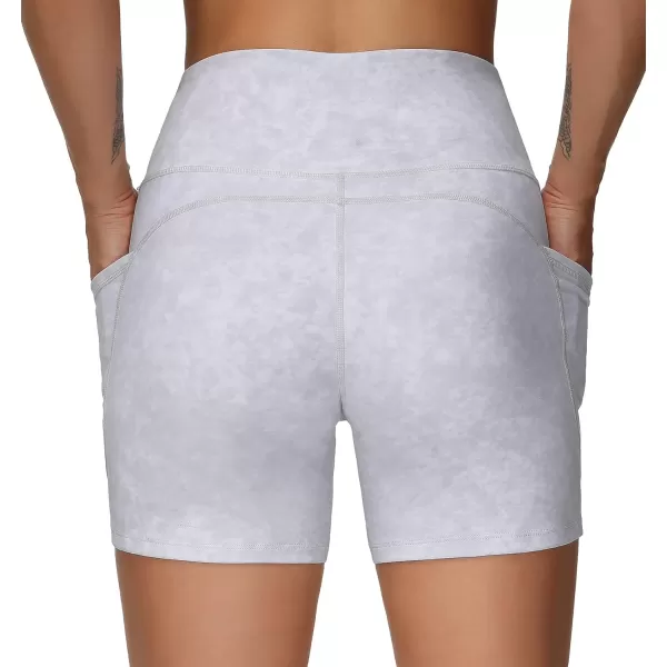 THE GYM PEOPLE High Waist Yoga Shorts for WomensnbspTummy Control Fitness Athletic Workout Running Shorts with Deep PocketsTie Dye White