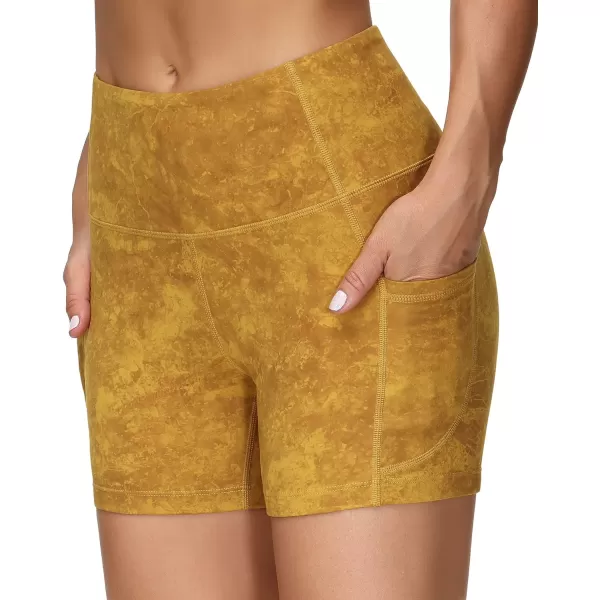 THE GYM PEOPLE High Waist Yoga Shorts for WomensnbspTummy Control Fitness Athletic Workout Running Shorts with Deep PocketsTie Dye Yellow