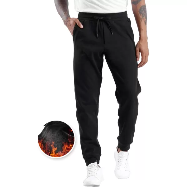 THE GYM PEOPLE Mens Fleece Joggers Pants with Deep Pockets in Loosefit StyleFleece Lined Black