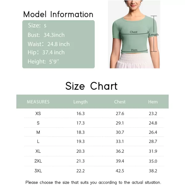 THE GYM PEOPLE Womens Cute Crop TShirts Short Sleeve Ribbed Ice Silk Slim Fit Casual Tee TopsJasmine Green