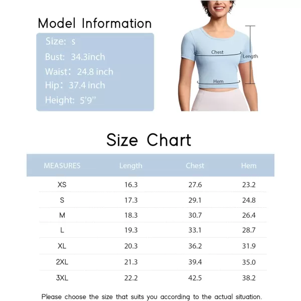 THE GYM PEOPLE Womens Cute Crop TShirts Short Sleeve Ribbed Ice Silk Slim Fit Casual Tee TopsLight Blue