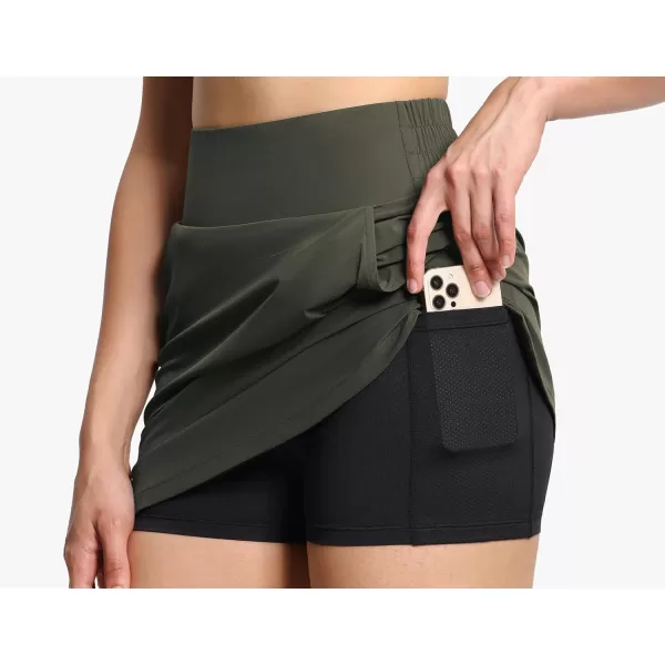 THE GYM PEOPLE Womens Golf Skort Tennis High Waist Lightweight Athletic Casual Skirts Builtin Shorts with 4 PocketsBean Brown