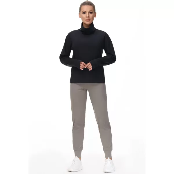 THE GYM PEOPLE Womens Long Sleeve Cowl Neck Loose Fit Workout Hiking Pullover Sweatshirt With PocketsBlack