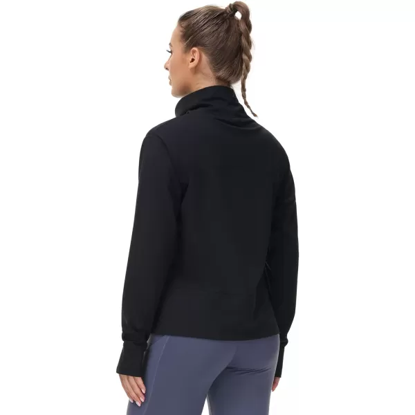 THE GYM PEOPLE Womens Long Sleeve Cowl Neck Loose Fit Workout Hiking Pullover Sweatshirt With PocketsBlack