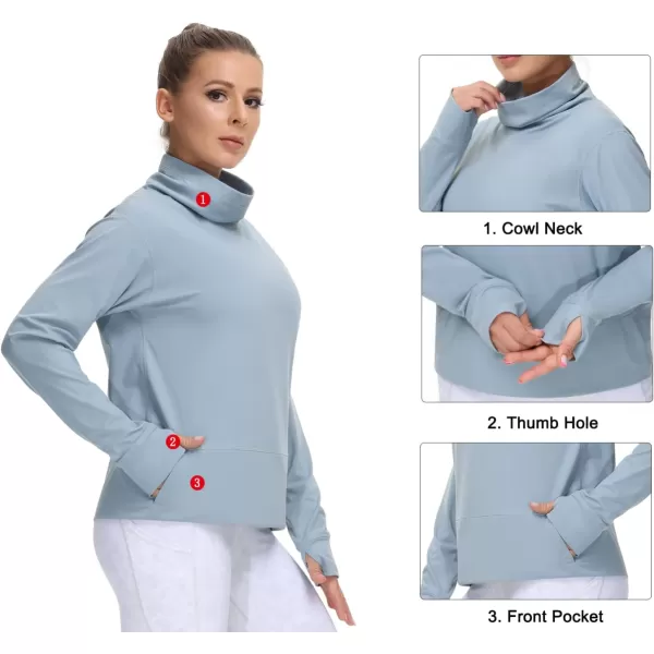 THE GYM PEOPLE Womens Long Sleeve Cowl Neck Loose Fit Workout Hiking Pullover Sweatshirt With PocketsDenim Blue