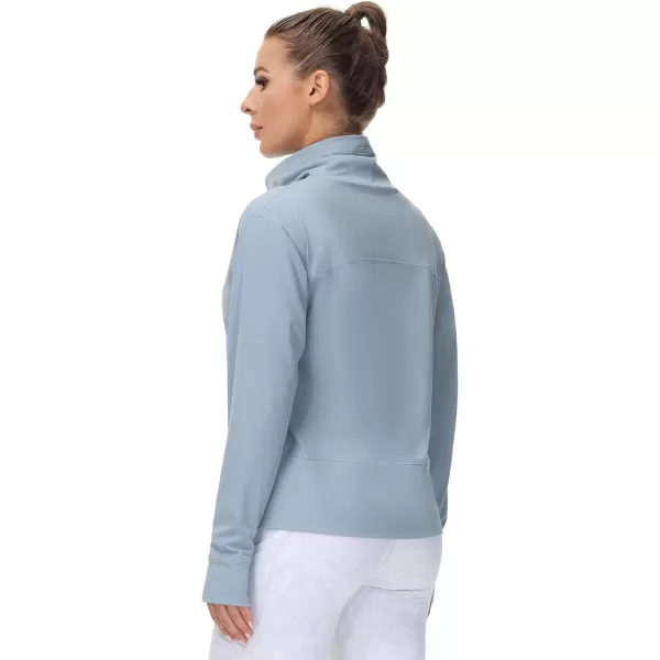THE GYM PEOPLE Womens Long Sleeve Cowl Neck Loose Fit Workout Hiking Pullover Sweatshirt With PocketsDenim Blue