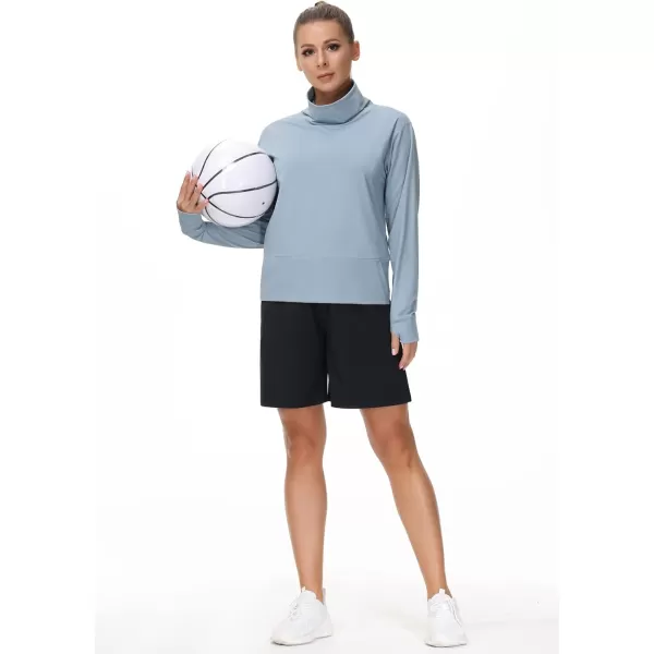 THE GYM PEOPLE Womens Long Sleeve Cowl Neck Loose Fit Workout Hiking Pullover Sweatshirt With PocketsDenim Blue