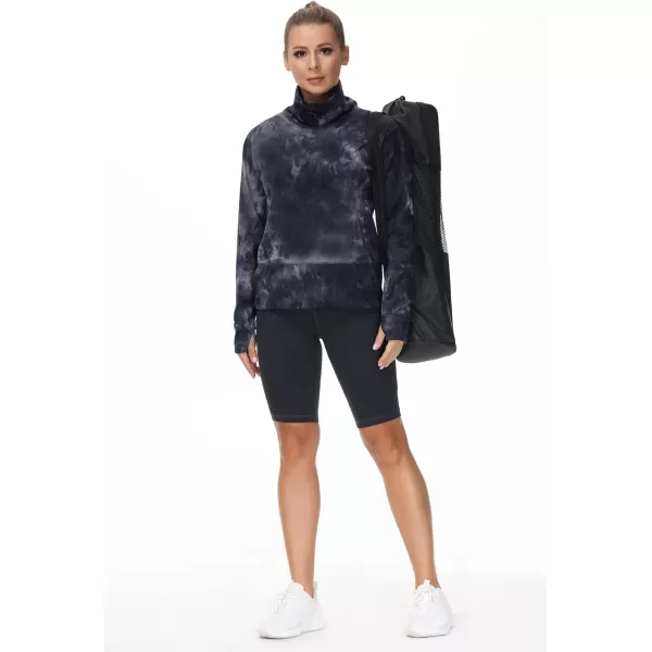 THE GYM PEOPLE Womens Long Sleeve Cowl Neck Loose Fit Workout Hiking Pullover Sweatshirt With PocketsTie Dye Black Grey