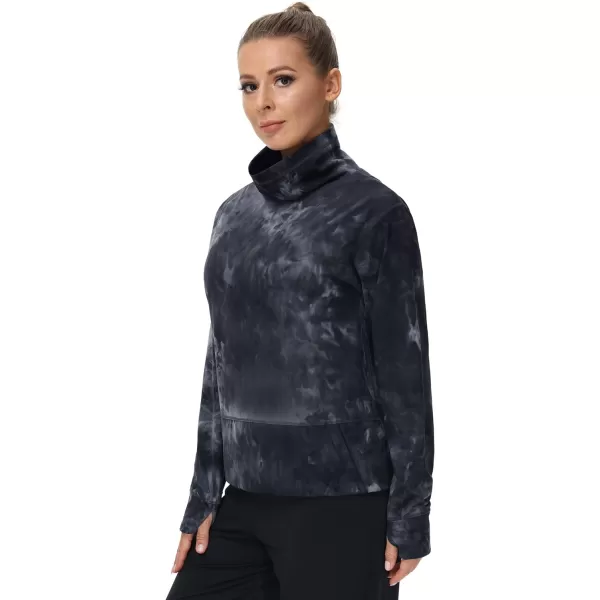 THE GYM PEOPLE Womens Long Sleeve Cowl Neck Loose Fit Workout Hiking Pullover Sweatshirt With PocketsTie Dye Black Grey