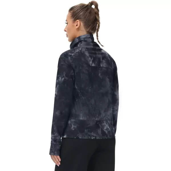 THE GYM PEOPLE Womens Long Sleeve Cowl Neck Loose Fit Workout Hiking Pullover Sweatshirt With PocketsTie Dye Black Grey