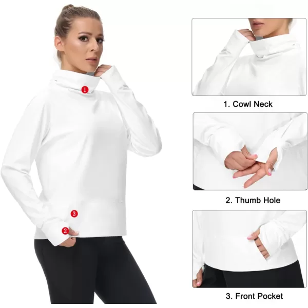 THE GYM PEOPLE Womens Long Sleeve Cowl Neck Loose Fit Workout Hiking Pullover Sweatshirt With PocketsWhite