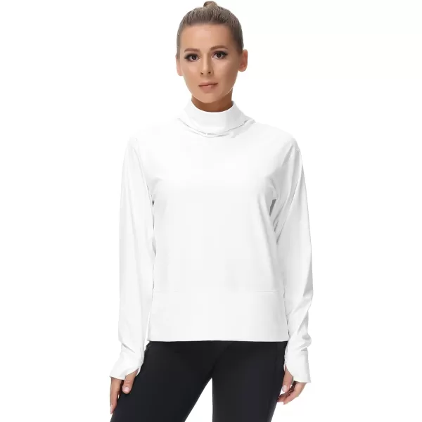 THE GYM PEOPLE Womens Long Sleeve Cowl Neck Loose Fit Workout Hiking Pullover Sweatshirt With PocketsWhite