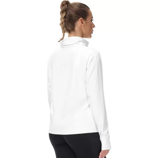 THE GYM PEOPLE Womens Long Sleeve Cowl Neck Loose Fit Workout Hiking Pullover Sweatshirt With PocketsWhite