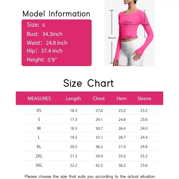 THE GYM PEOPLE Womens Long Sleeve Crop Tops Ribbed Ice Silk Slim Workout Shirts with Thumb HoleBright Pink