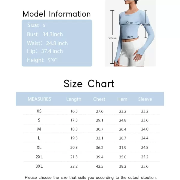 THE GYM PEOPLE Womens Long Sleeve Crop Tops Ribbed Ice Silk Slim Workout Shirts with Thumb HoleLight Blue