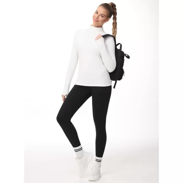THE GYM PEOPLE Womens Mock Turtleneck Long Sleeve Shirts Fleece Thermal Underwear Pullover Tops with Thumb HoleBeige