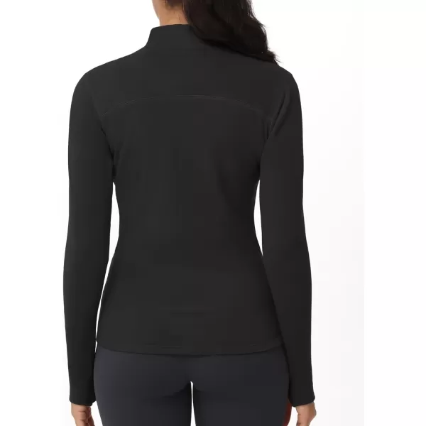 THE GYM PEOPLE Womens Mock Turtleneck Long Sleeve Shirts Fleece Thermal Underwear Pullover Tops with Thumb HoleBlack