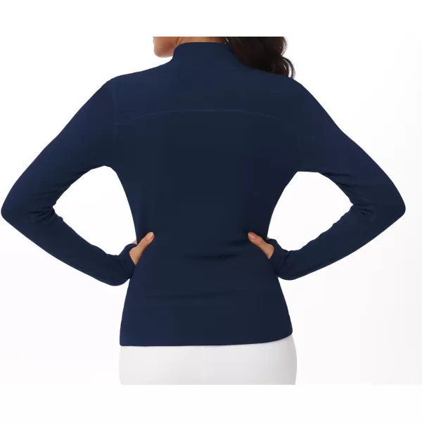 THE GYM PEOPLE Womens Mock Turtleneck Long Sleeve Shirts Fleece Thermal Underwear Pullover Tops with Thumb HoleNavy Blue