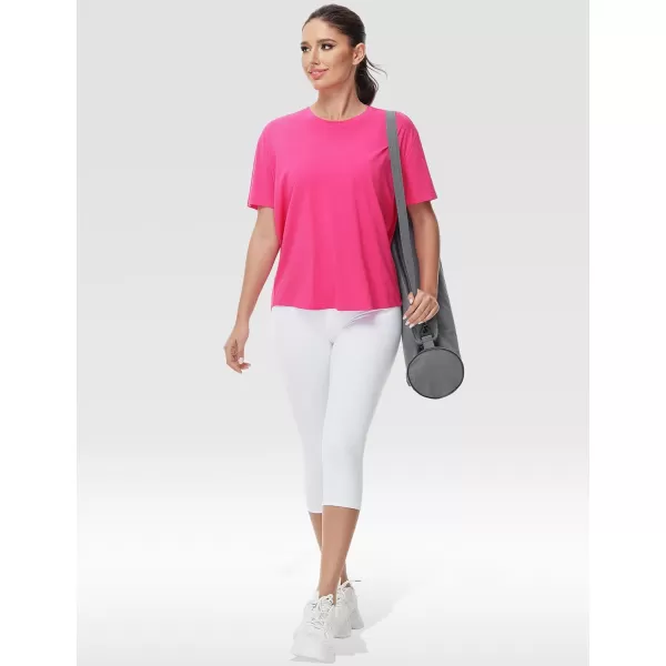 THE GYM PEOPLE Womens Short Sleeve Workout TShirts Back Loose Fit Running Yoga Tee TopsBright Pink